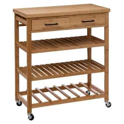 Afbeelding van 5Five Keukentrolley met lades bruin bamboe hout 90 x 74 38 cm keukenkast Opberg trolley