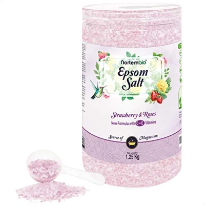 Afbeelding van Nortembio Epsom Badzout 1,25 Kg. Originele Aardbei en Roosgeur. Gehydrateerd met Vitamine C E. Persoonlijke Verzorging. Beschikbaar E Book.