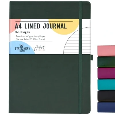 Afbeelding van STATIONERY ISLAND A4 gelinieerd notitieboek, 320 pagina&#039;s dik dagboek met 100 g/m² voor schrijven, werken, studeren, dagboek, spar