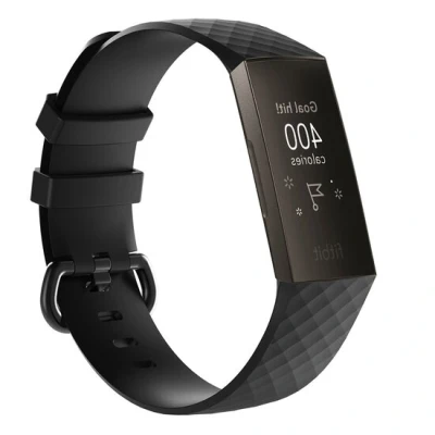 Afbeelding van Fitbit Charge 3 &amp; 4 siliconen diamant pattern bandje Maat: Small Zwart