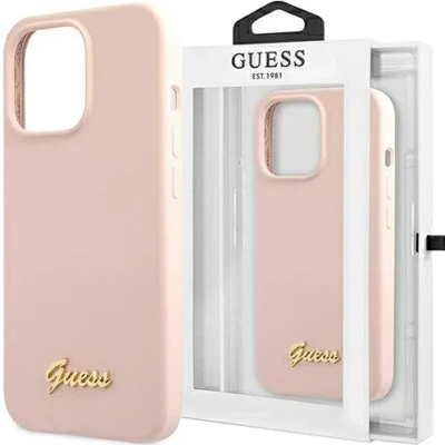 Afbeelding van Guess GUHMP13LLSLMGLP iPhone 13 Pro / 6.1 lichtroze/lichtroze hardcase Silicone Script Goud Logo Magsafe