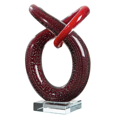 Afbeelding van glazen Art sculptuur Curvum rood hoogte 24cm glas decoratieve figuur voor thuis of kantoor