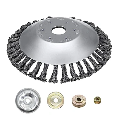 Afbeelding van Ellxen onkruidborstel, onkruidtrimmer, bosmaaier, 200 x 25,4 mm, kegel, met 4 adapters, twist wildkruidborstel, kan onkruid en mos effectief verwijderen (20 cm)