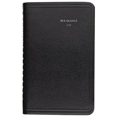 Afbeelding van AT A GLANCE 2023 Weekplanner, DayMinder, Afsprakenboek per uur, 3 1/2 x 6 inch, zakformaat, telefoon /adrespagina&#039;s met tabbladen, textuurhoes, zwart (G25000)