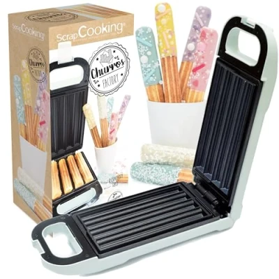 Afbeelding van ScrapCooking churros Factory machine voor thuis met verwarmingsplaat anti aanbaklaag, 180 draaibaar apparaat cadeau idee gebak en keuken recept inbegrepen groen 3888