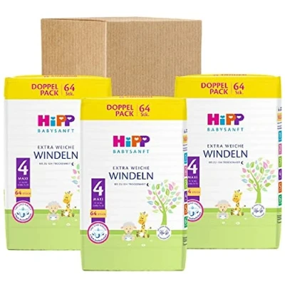 Afbeelding van HiPP Babysanft Luiers Maxi 4 voorraaddozen (3 x 64 stuks)
