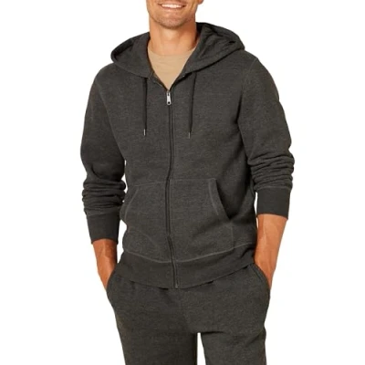 Afbeelding van Amazon Essentials Men&#039;s Fleecetrui met volledige ritssluiting en capuchon (verkrijgbaar in grote lange maten), Houtskoolzwart, S
