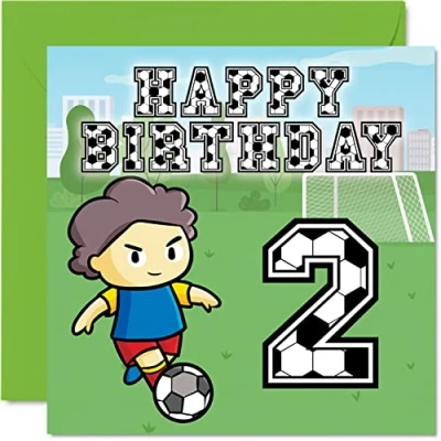 Afbeelding van 2e verjaardagskaart jongen voetbalfan gelukkige 2 jaar oude jongen, jongens verjaardagskaarten voor hem, 145mm x wenskaart zoon, broer, kleinzoon, neef, tweede verjaardag