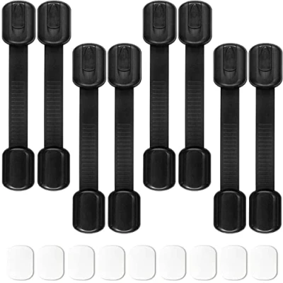 Afbeelding van 8 Pack zwarte kinderveiligheidssloten, SACONELL Baby Proof Kasten vergrendelingen zonder ingesloten vingers voor kast/laden/kast/wc stoel/oven en koelkast, gratis 9 extra 3M zelfklevende pads