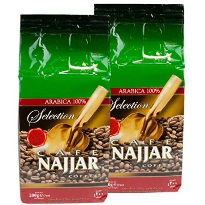 Afbeelding van Najjar Arabische mokka koffie gemalen met kardemom in set van 2 à 200 g verpakking