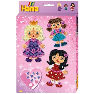 Afbeelding van Hama Parels 3447 geschenkset poppen met ca. 1.500 kleurrijke midi strijkkralen diameter 5 mm, juweel, motiefsjabloon en stiftplaat, incl. strijkpapier, creatief knutselplezier voor groot