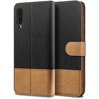 Afbeelding van BEZ Samsung A50 Hoesje, Galaxy Hoesje Book Case Leer Wallet, Flip Wallet [Canvas Kunstleer] met Creditcardhouders, Standaard, Magnetische Sluiting, Zwart
