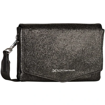 Afbeelding van TOM TAILOR schoudertas koppeling Quinn Flap Bag No Zip Metallic Black antraciet
