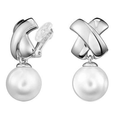 Afbeelding van Traveller Clip Oorbellen Oorclips Dames Hangers Pareloorclips Zilverkleurig Parels 14 mm Wit Oorhangers 30 110507