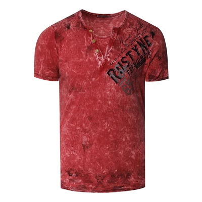 Afbeelding van Rusty Neal IM USED LOOK MIT Vneck Tshirt print, Heren, Maat: Medium, Weinrot