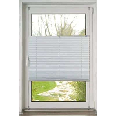 Afbeelding van K home Klemmfix geplooide verduistering, wit/zilveren achterkant, 65 x 210 cm