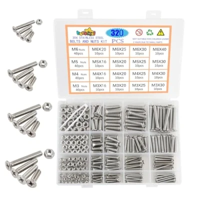 Afbeelding van huruirui Moer en Bouten Set M3 M4 M5 M6 304 Rvs Platte Hoofd Kruis Schroef Bout Kit Hexagon Machine Met Opbergdoos 320 STKS