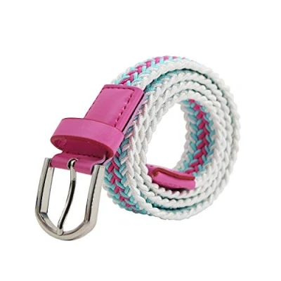 Afbeelding van AnJuHoPa Meisjesriemen voor jongens, veelkleurig elastiek, 2,5 cm, breedte 80 modieuze en duurzame elastische riem met nikkelvrije metalen gesp, geschikt kinderen slanke vrouwen, Wit Blauw