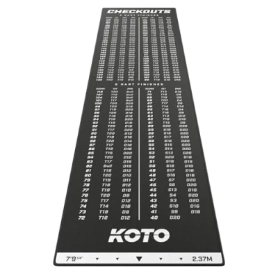 Afbeelding van KOTO Carpet Checkout Zwart, 237x60 cm Dartmat, Incl. Score indicatie en Oche, Professionele Dart mat, Bescherming Vloer &amp; Dartbord