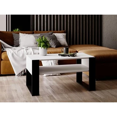 Afbeelding van MRBLS Salontafel, modern rustiek design, woonkamertafel, bijzettafel, koffietafel, theetafel van hout (mat wit, matzwart, 92 x 45 53,6 cm (b h d)