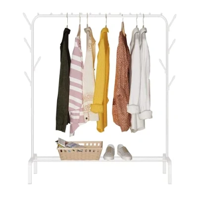 Afbeelding van edihome, Kledingrek, clothes rack, coat 118X148X39 cm, resistent, metaal, met schoensteun, om kleding, hangers, overhemden, broeken, dunne jassen op te hangen (Wit)