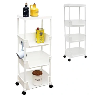 Afbeelding van 2 Opbergwagens met Wielen 35x24x100 Opbergkar voor Keuken Badkammer Trolley