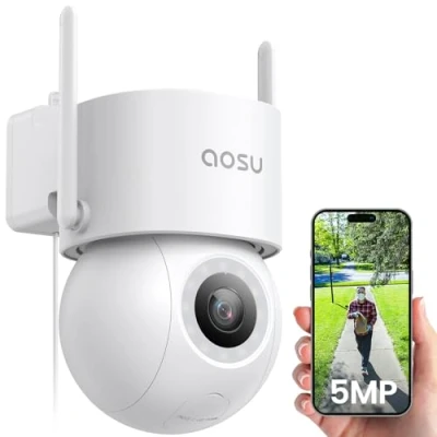 Afbeelding van AOSU 5MP UHD bewakingscamera voor buiten, kabel wifi camera bewaking buiten met 400 lm spotlight full color nachtzicht 360 zicht IP outdoor, 2 weg audio, 24/7 opname, intelligente AI