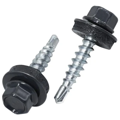 Afbeelding van SKIR&#039;CO (25 stuks) Dakschroeven, zeskantkop, 4,8 x 25 mm Gelakte zelfborende schroeven met EPDM sluitringen (antracietgrijs RAL 7016)