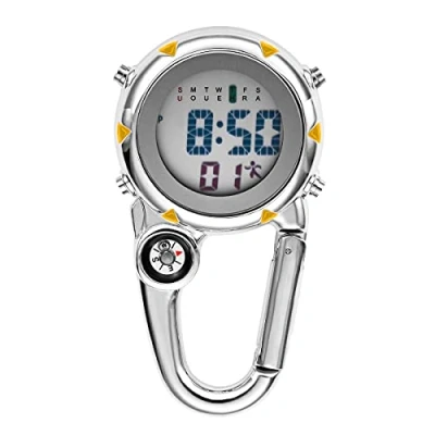 Afbeelding van JewelryWe Mannen Vrouwen Digitale Clip Horloge Mini Microlight Rugzak Gesp Riem fob voor Rotsklimmen Artsen Verpleegkundigen Chefs, Geel, Digitaal