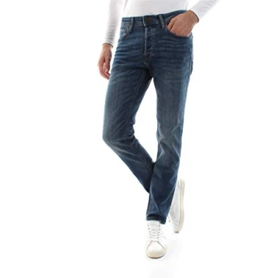 Afbeelding van Mann JACK &amp; JONES Jeans TIM Rechte Pijp Slim Fit Platte Voorkant ORIGINEEL, Colour:Dark blue 2, Size:28W / 32L