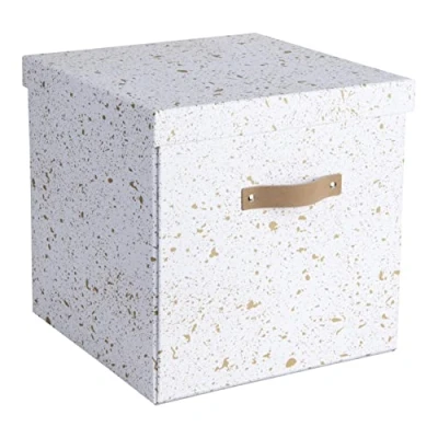 Afbeelding van BIGSO BOX OF SWEDEN LOGAN opbergdoos met deksel, grote klapbox voor kleding, speelgoed, enz., handvat van vezelplaat en papier, goud gespikkeld