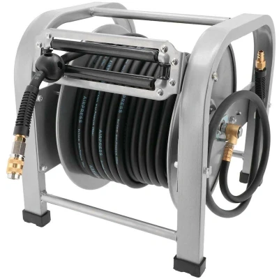 Afbeelding van Airpress Luchtslanghaspel PU vloermodel zelf oprollend 1/4&quot; buitendraad 8 x 14 mm 30 m 20 bar 46508