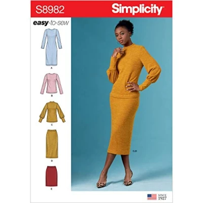 Afbeelding van SIMPLICITY Naaipatroon S8982 Misses&#039; gebreide tweedelige sweaterjurk, tops, rokken, papier, wit, diverse