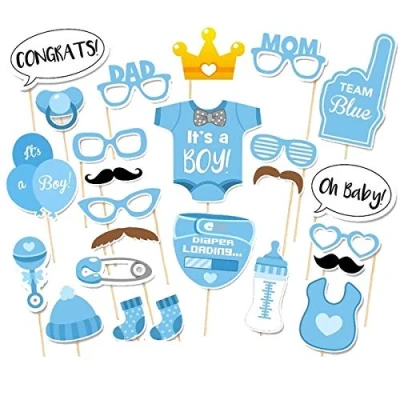 Afbeelding van Photobooth Props 25 Stuks Baby Shower Versiering Gender Reveal Fotohokje Rekwisieten Blauw