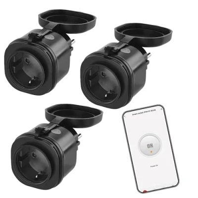 Afbeelding van EMOS GoSmart ZigBee Outdoor stopcontact, 16 A, 3 stuks, 2,4 GHz Smart stopcontact met timer en stroommeter, IP44, handmatig of app gestuurd, compatibel Amazon Alexa, Google Assistant,