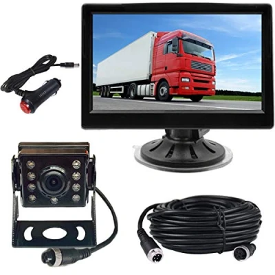 Afbeelding van HUACANG 4Pin auto achteruitrijcamera parkeerhulpsysteem, 12 V 24 5 &quot;TFT LCD HD kleuren back up monitor + 8 LED&#039;s nachtzicht waterdichte voor caravan tractor campers