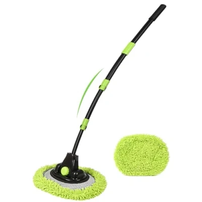 Afbeelding van Jisejima 51 inch autowasborstel met 15 graden gebogen lange handgreep, microvezel zachte autoreinigingsborstel voor auto, camper, SUV, vrachtwagen, boot, thuisgebruik, groen