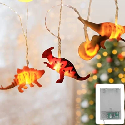 Afbeelding van Cobus Lichtsnoer voor kinderen en jongens, met timer, 3 meter led batterij, nachtlampje, dino decoratie, kinderverjaardag, figuren, lamp, kleine dinosaurus, figuur, set, feestlicht, gordijn, dino&#039;s, werkt op batterijen