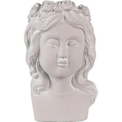 Afbeelding van Clayre &amp; Eef Bloempot Hoofd 20x17x30 cm Grijs Steen Woondecoratie