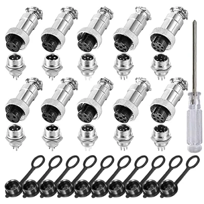 Afbeelding van Aiqeer GX12 Aviation Stekkerset, 10 stuks, 12 mm schroefdraad, metaal, luchtvaart kabelverbinder, 5A mannelijke en vrouwelijke luchtvaartstekker, stopcontact, kit (3 polig, 4 5 6