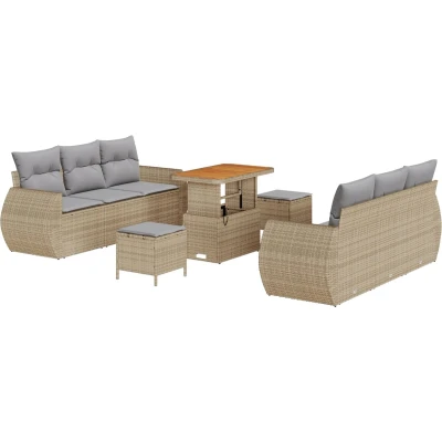 Afbeelding van vidaXL 9 delige Tuin Sofa Set met Kussens Beige Poly Rattan Acacia, 3 Eet Acacia