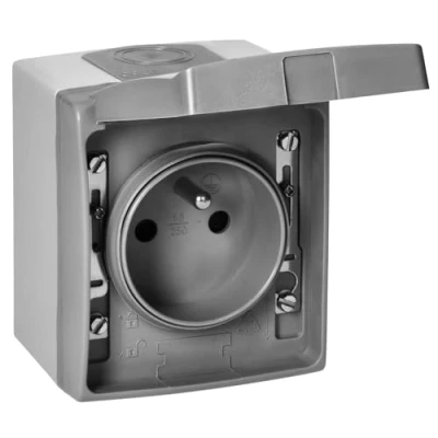 Afbeelding van Miratic Enkelvoudige 2P+Z Stekkerdoos Opbouw Stopcontact IP 55 Grijsgrafiet Franse versie