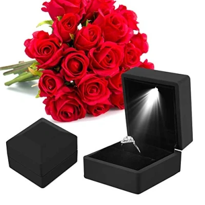 Afbeelding van Sieradengeschenkdoos, ringdoos, LED lichtringdoos, opslag juwelendoos display geschenkdoos (zwart)