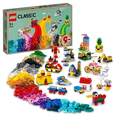Afbeelding van LEGO Classic 90 jaar spelen Set, Constructie Speelgoed voor Kinderen met Kleurrijke Stenen en 15 Bouwbare Minimodellen, Cadeau Jongens Meisjes 11021