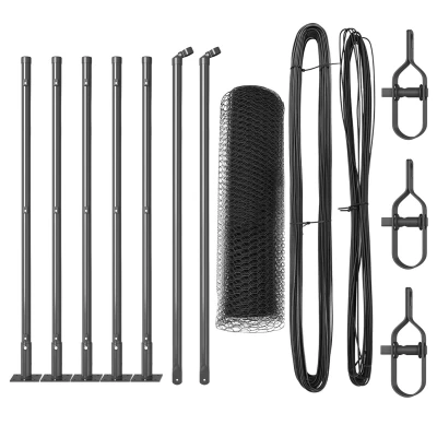 Afbeelding van vidaXL Hexagon Fence Grijs 0.5x10 m Staal, Hekpalen met Basisplaten 7 stuks Ø32mm 70cm Verzinkt Staal