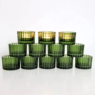 Afbeelding van Vohocandle Groene theelichthouders 12 stuks, glazen voor bruiloftsfeest 5 cm x 3,5 cm, votief kaarsenhouder vakantie huisdecoratie