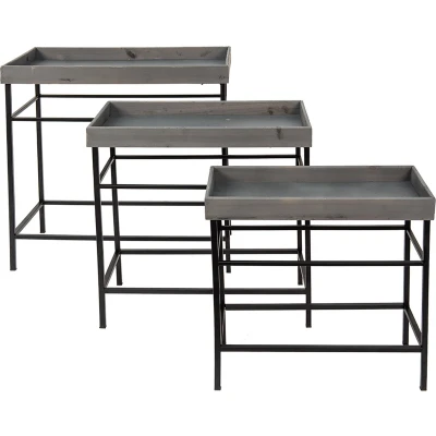 Afbeelding van Clayre &amp; Eef Plantenstandaard Set van 3 Grijs Ijzer Plantentafel