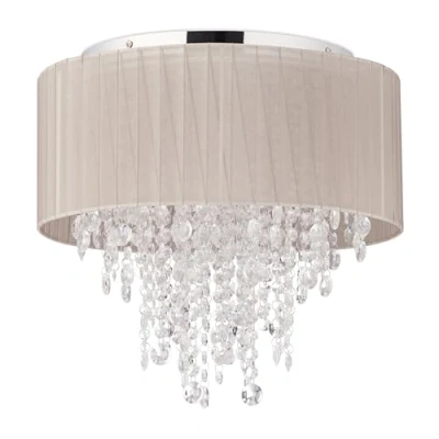 Afbeelding van Relaxdays plafondlamp kristal, lampenkap van organza, G9 fitting, 5 lichts, plafonnière, 39 x 39,5 cm, grijs/zilver