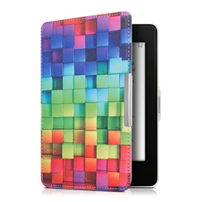 Afbeelding van kwmobile E reader hoesje geschikt voor Amazon Kindle Paperwhite hoes flip case met magnetische sluiting Ereader cover Regenboog Kusbussen design in meerkleurig / groen blauw