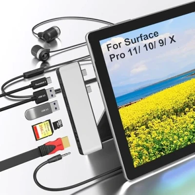 Afbeelding van 7 in 2 Surface Pro 9 dockingstation, accessoires voor Microsoft 9/X Dock Hub Dual Monitor met 4K HDMI, USB C Thunderbolt 4 poort, PD 100W opladen, 2X USB3.0, SD/TF kaartlezer, 3,5 mm